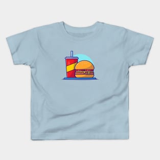 Burger And Soda Cartoon Vector Icon Illustration (6) Kids T-Shirt